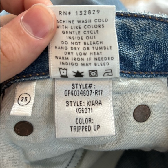GRLFRND Revolve Kiara Tripped Up Ankle distress knee Cut blue Jeans size 28 - Picture 5 of 16